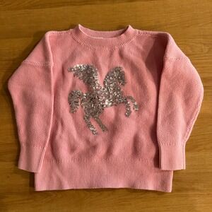 Gap Kids Pink Sequin Pegasus Cotton‎ Knit Sweater XS 4-5 Years Silver Horse